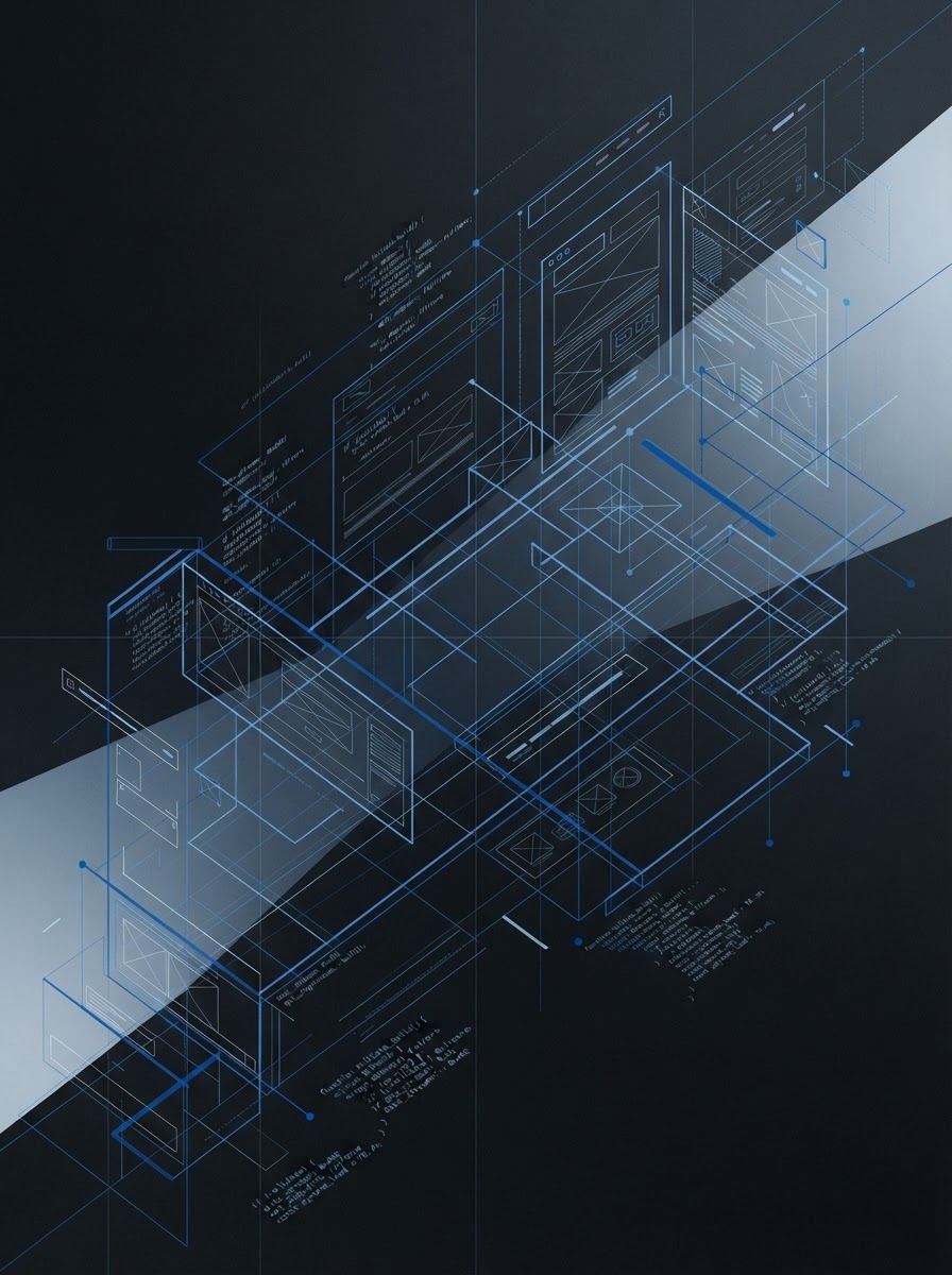 Abstract digital architecture composition representing web development and technology consulting